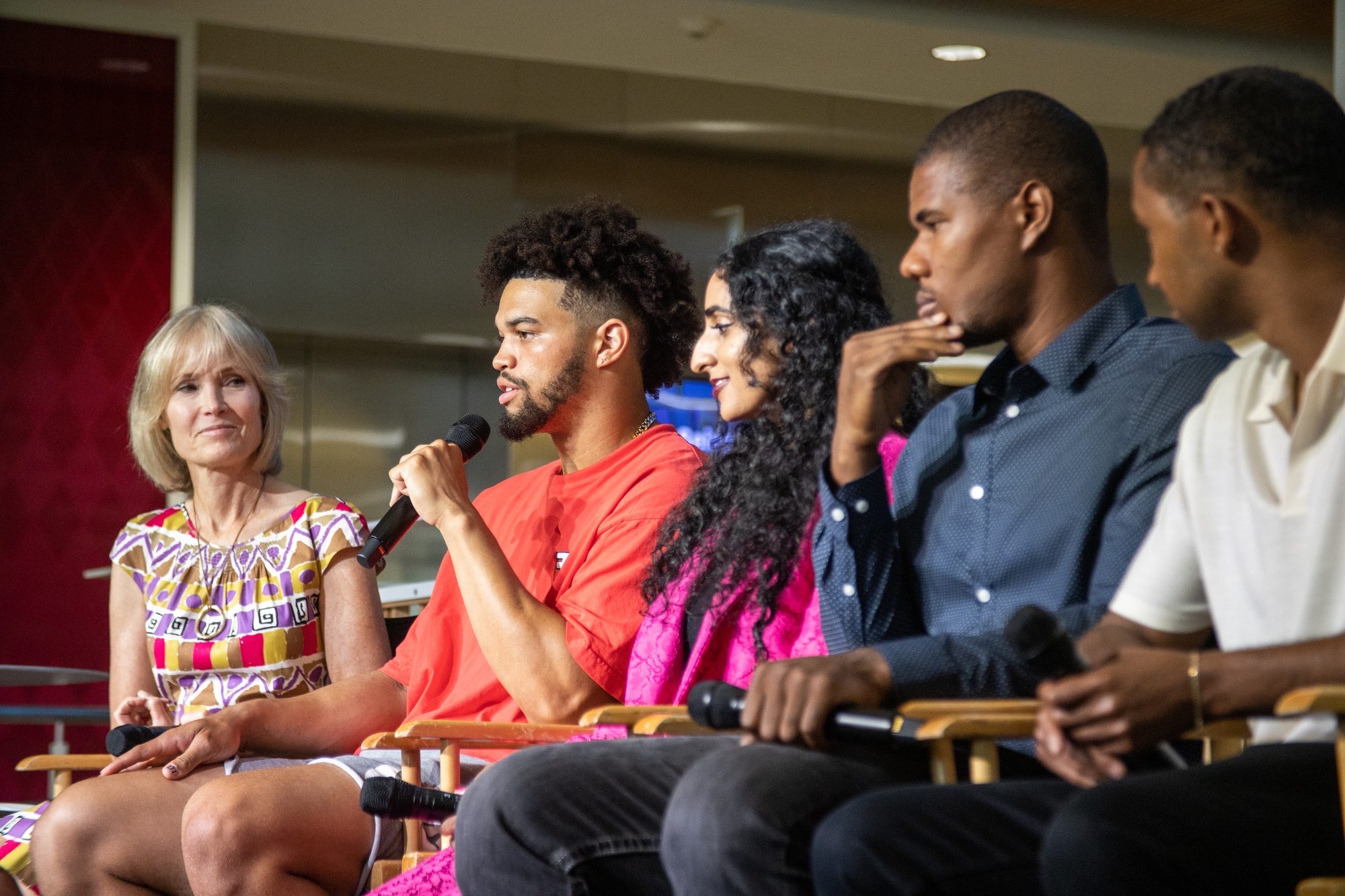 Caleb Williams and fellow athletes on a mental health panel at USC for Seize the Awkward